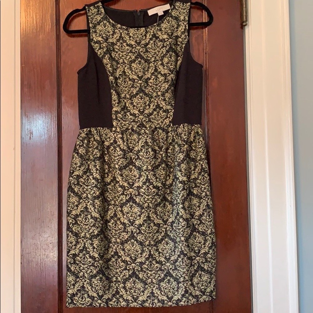 Ann Taylor Loft Black & Gold Jacquard Dress *NWT*